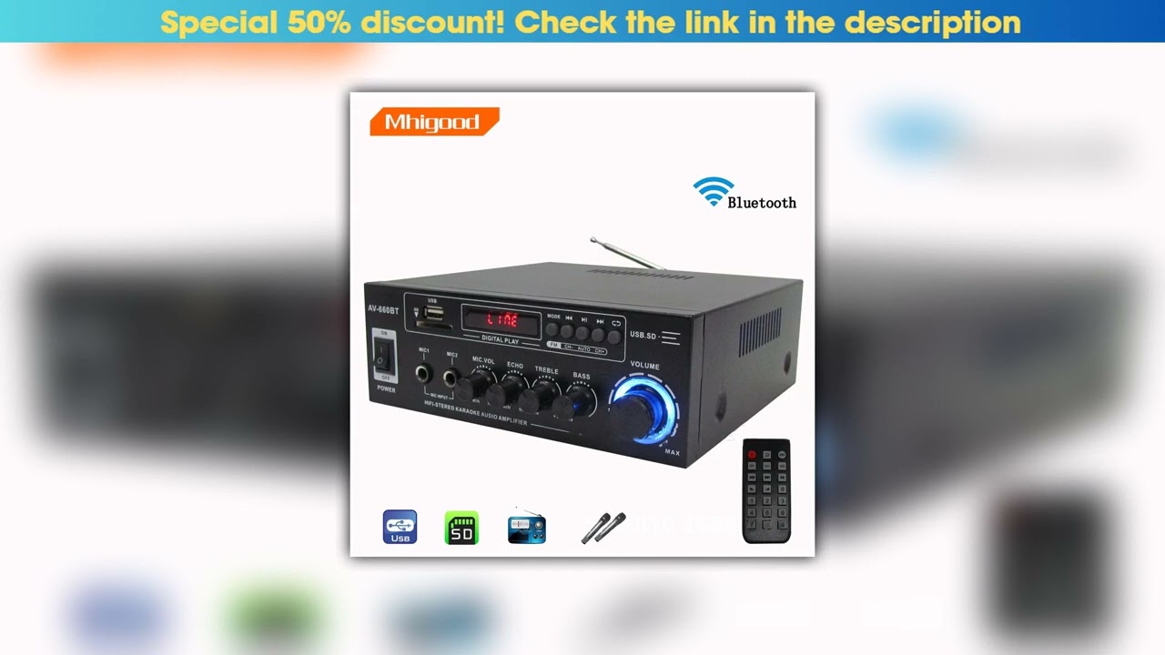 Review 2000W power amplifier 2.0 Channel Audio Home Theater Amplifiers DC 12V 110V/220V Support EQ•