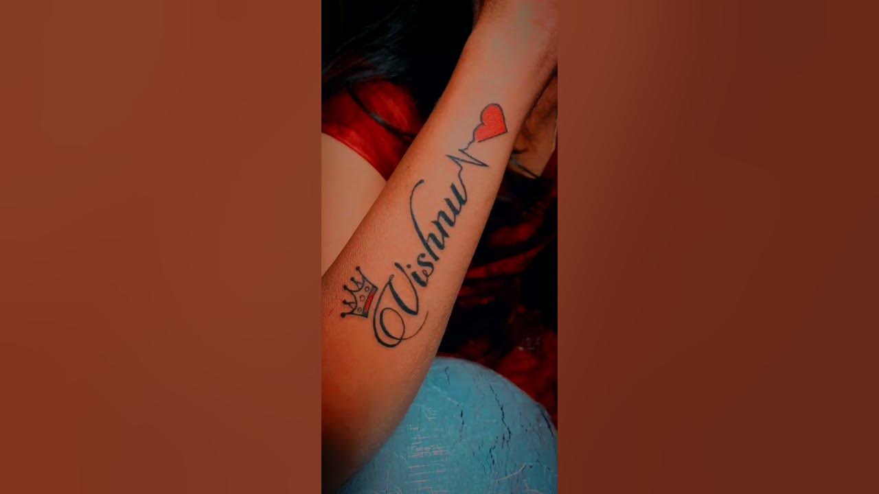 Vishnu name tattoo heartbeat ll name tattoo ll lucky singh tattoo ...
