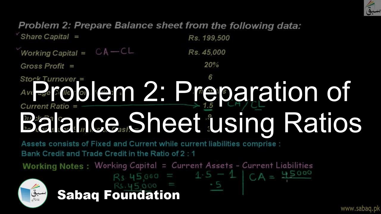 Problem 2: Preparation of Balance Sheet using Ratios, Accounting Lecture | Sabaq.pk