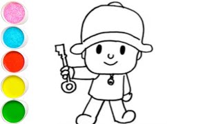 Pocoyo Holding A Key Drawing Painting And Coloring For Kids.