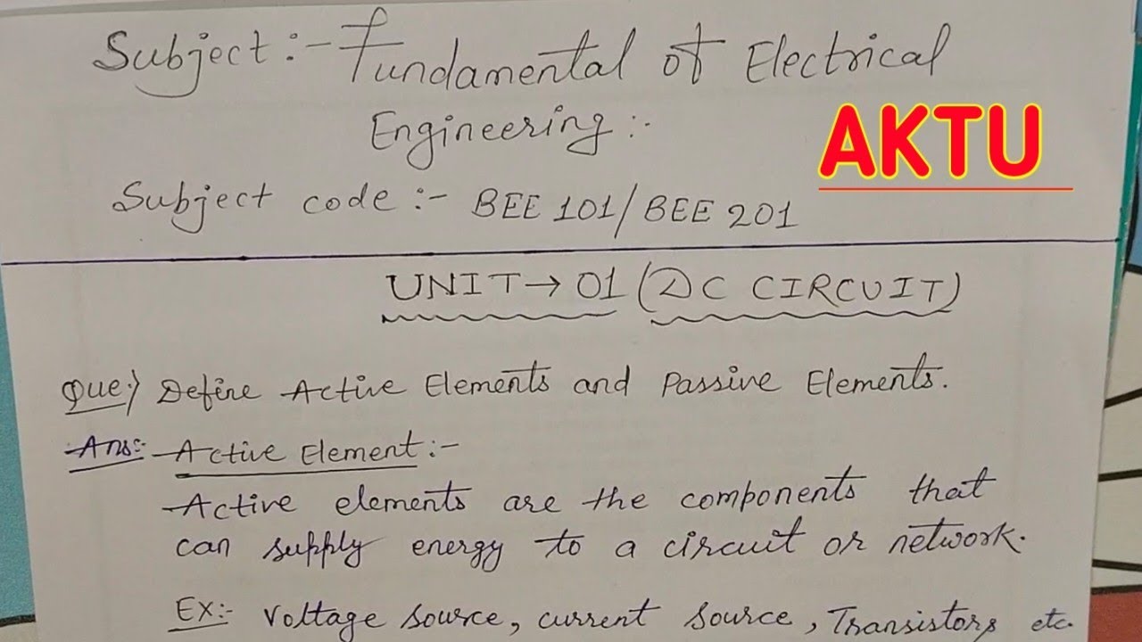 Lec-01: Unit-1 DC Circuit / Electrical Engineering /AKTU