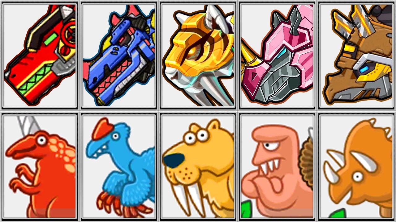 Dino Park Arena, Dino Robot Corps: Spinosaurus Velociraptor T-Rex Ceratosaurus Ankylosaurus Smilodon