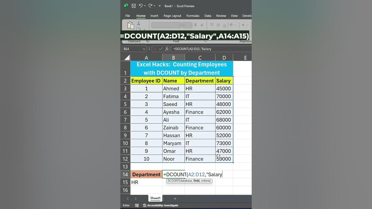 How to Use DCOUNT in Excel #shorts #excel #exceltech #dropdownlist ...