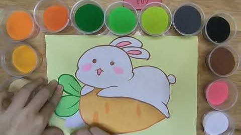 TÔ MÀU TRANH CÁT CHÚ THỎ TRẮNG ÔM CỦ CÀ RỐT - Colored sand painting white Rabbit