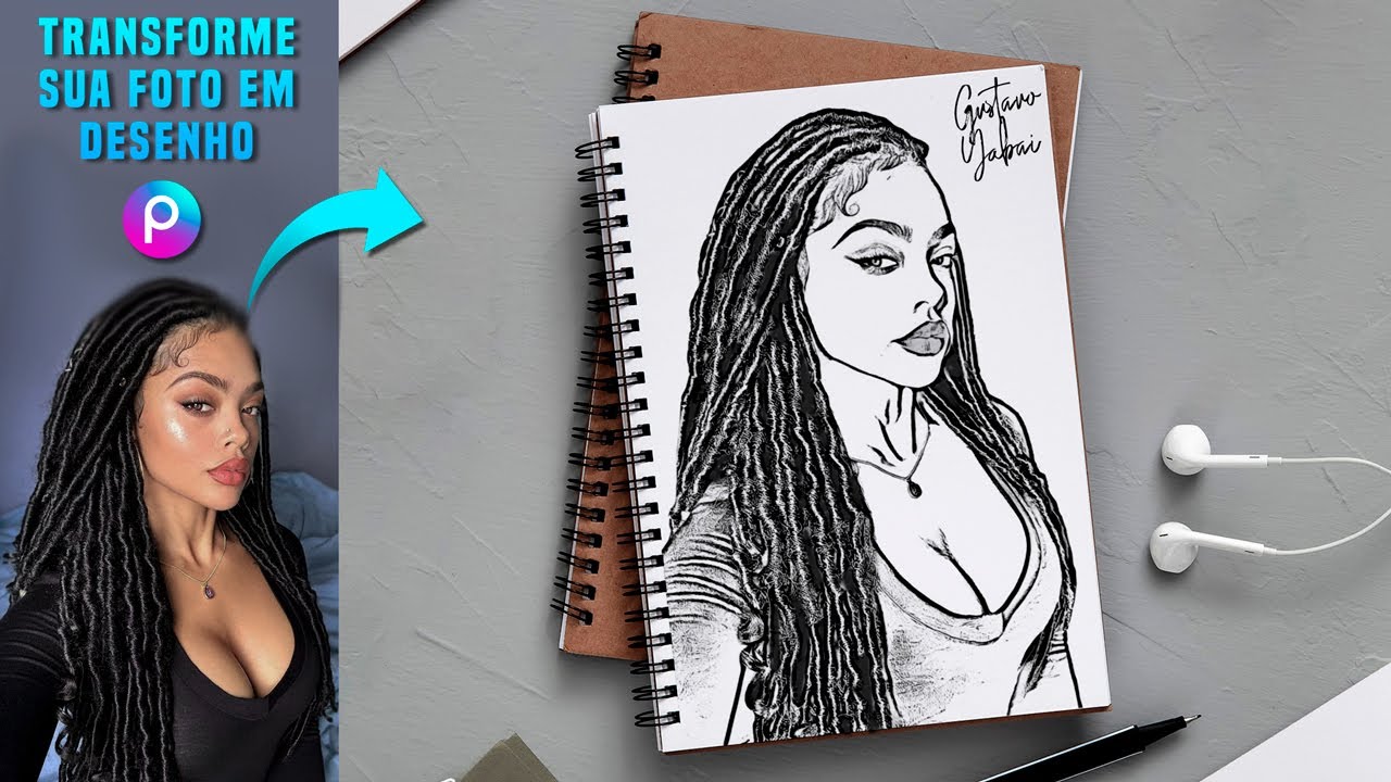 Como transformar foto em desenho preto e branco - Esboço feito à Lápis ...