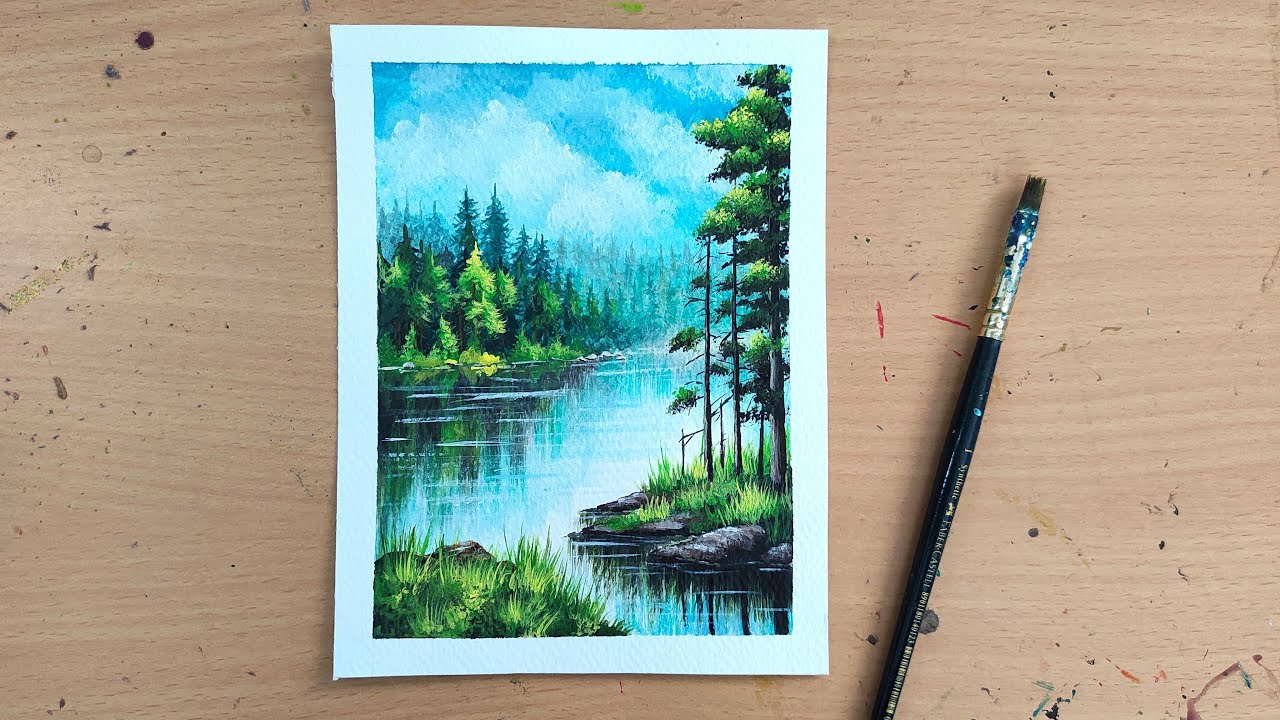 How to paint a scenery #4 | Acrylic on Paper - YouTube