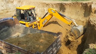 JCB Backhoe Loader Cutting Soil and Loading in Dump Truck- Dump Truck Carrying Soil - Dozer Video 7