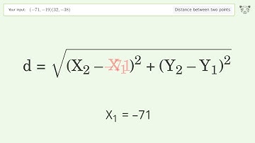 Find the distance between two points p1 (-71,-19) and p2 (32,-38): Step-by-Step Video Solution