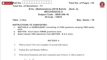 MSC 3RD SEM MATHS MECHANICS 2ND JAN 2021 | PTU