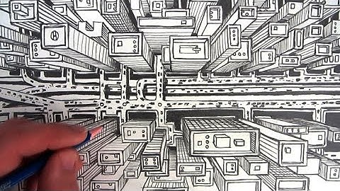 Een stad tekenen met behulp van eenpuntsperspectief: een vogelperspectief