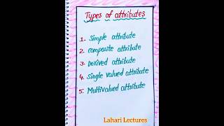 Types of Attributes in DBMS notes by Lahari Lectures #LahariLectures #notes #shorts #dbms