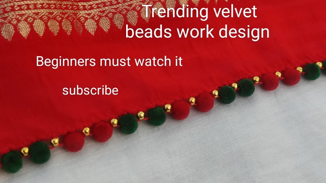 Trending velvet beads saree work design 