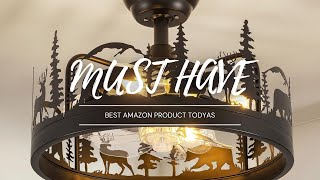 Caged Farmhouse Chandelier Fan $\mid$ Rustic Ceiling Fan with Light & Quiet DC Motor (18 Inch)