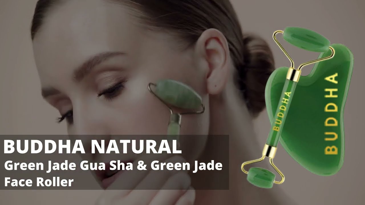 Buddha Natural - Green Jade Gua Sha & Face Roller Combo - Improved Blood Circulation, Stress relief