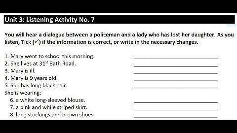 Unit 3: Listening Activity No.7