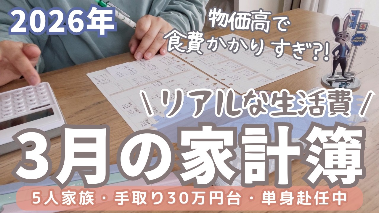【家計簿公開】3月の家計簿✏︎/5人家族手取り30万円台/手書き家計簿/節約主婦/単身赴任生活
