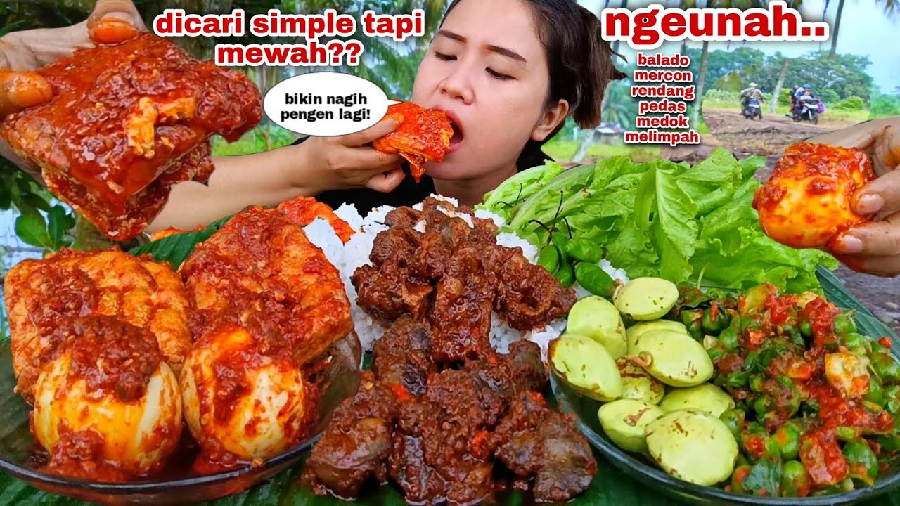 PADUAN KENIKMATAN ⁉️ RENDANG PEDAS ATI AMPELA BALADO TELUR TAHU LALAPAN MENTAH JENGKOL MUDA