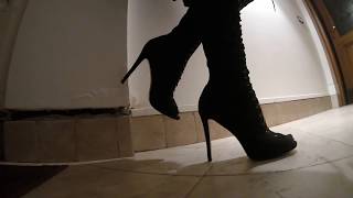 Stiletto Open Toe Over Knee Boots - Wide Fishnet Stockings