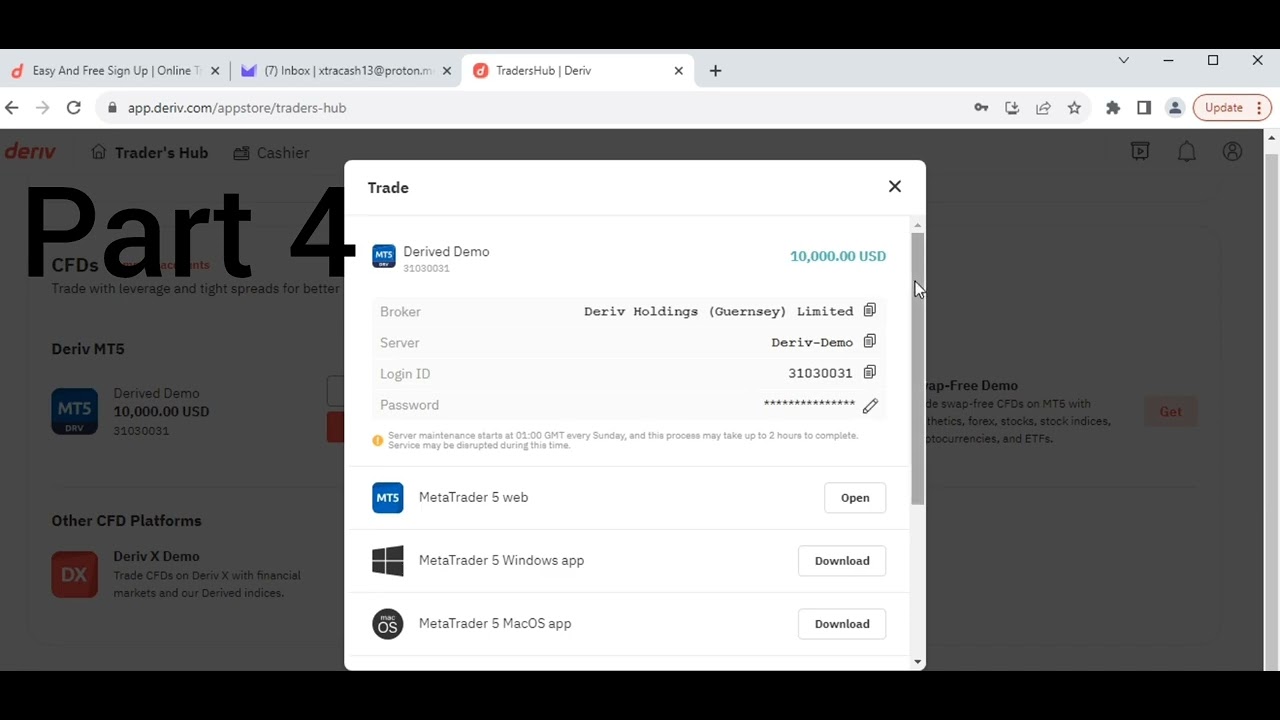 How to Create a Synthetic/Deriv account, Part 4.