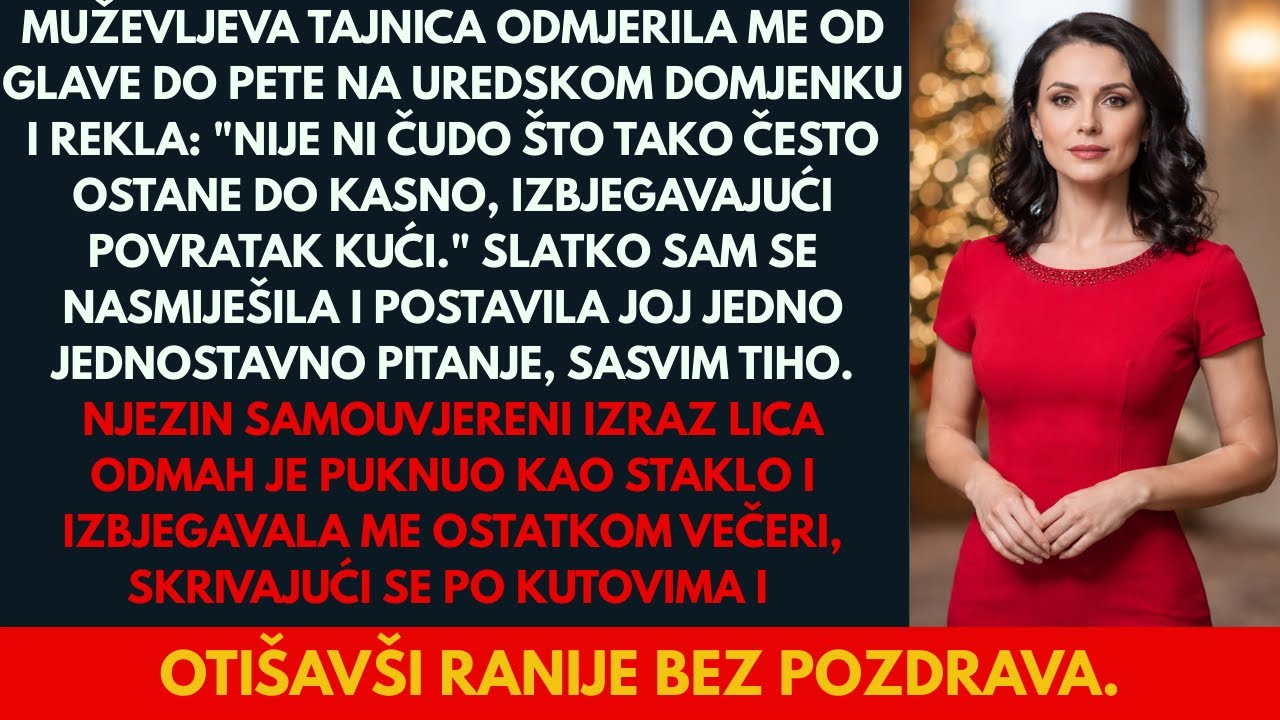 Muževljeva tajnica ismijavala me na uredskom domjenku — jedno mirno pitanje ju je ušutkalo.