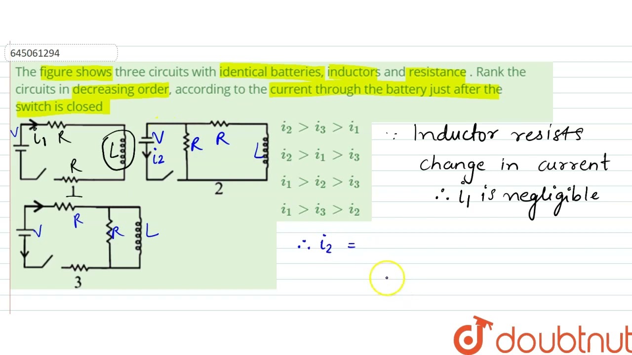 The figure shows three circuits with identical batteries, inductors and resistance . Rank the ci...