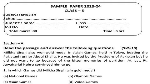 PSEB 5th English new model test paper 2023-24 complete solution | Pseb 5th english sample paper 2024