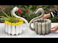 Simple and beautiful - Beautiful cement swan flower pot from old plastic bottles, old fabric
