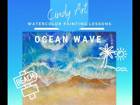 Beach Ocean Wave | Watercolor Lessons | Using Crayons | Cindy's Art