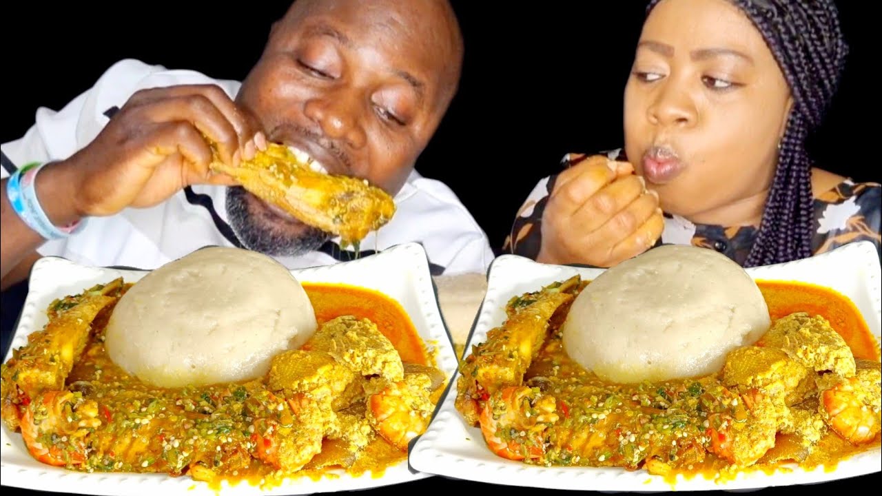 ASMR MUKBANG FUFU AND MIXED OKRA AND EGUSI SOUP| Igbo vs Yoruba Hot Food Speed Eating