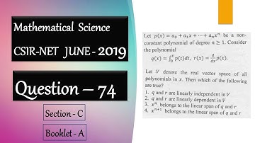 CSIR NET Mathematics  June 2019| Question 74 | Linear Algebra | Linear Independent | Linear Span
