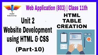 Class 11th 803 | Unit-2 Web development using HTML & CSS (Part 10) | Table Creation
