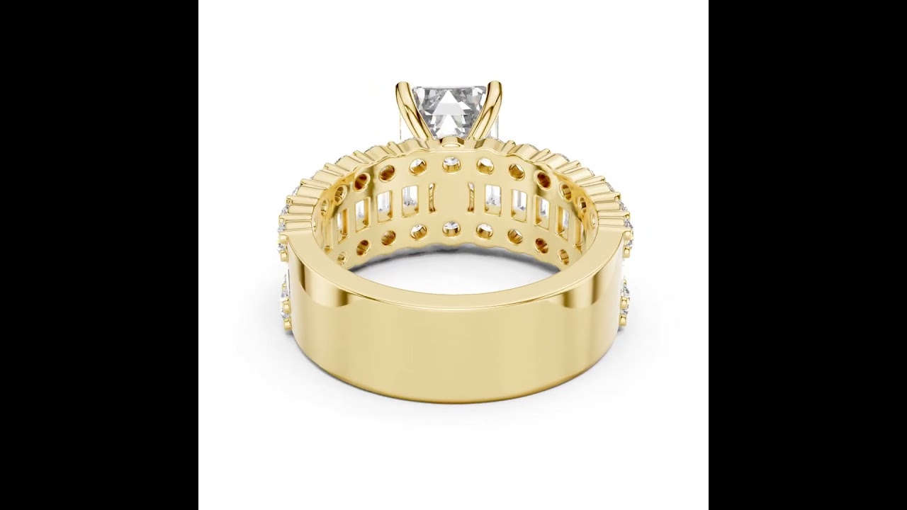 Emerald Cut Wide Triple-Row Diamond Ring