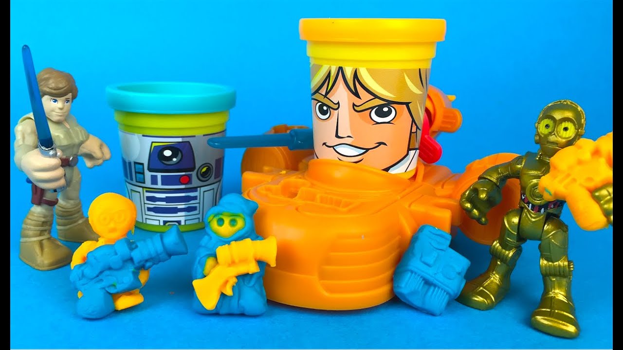 STARWARS PLAY DOH Can Heads Luke Skywalker and R2D2 robot - start wars spaceship toys