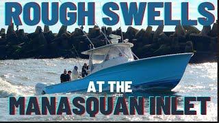 Boats Battling Swells in the Manasquan Inlet Strong Ocean Waves in New Jersey