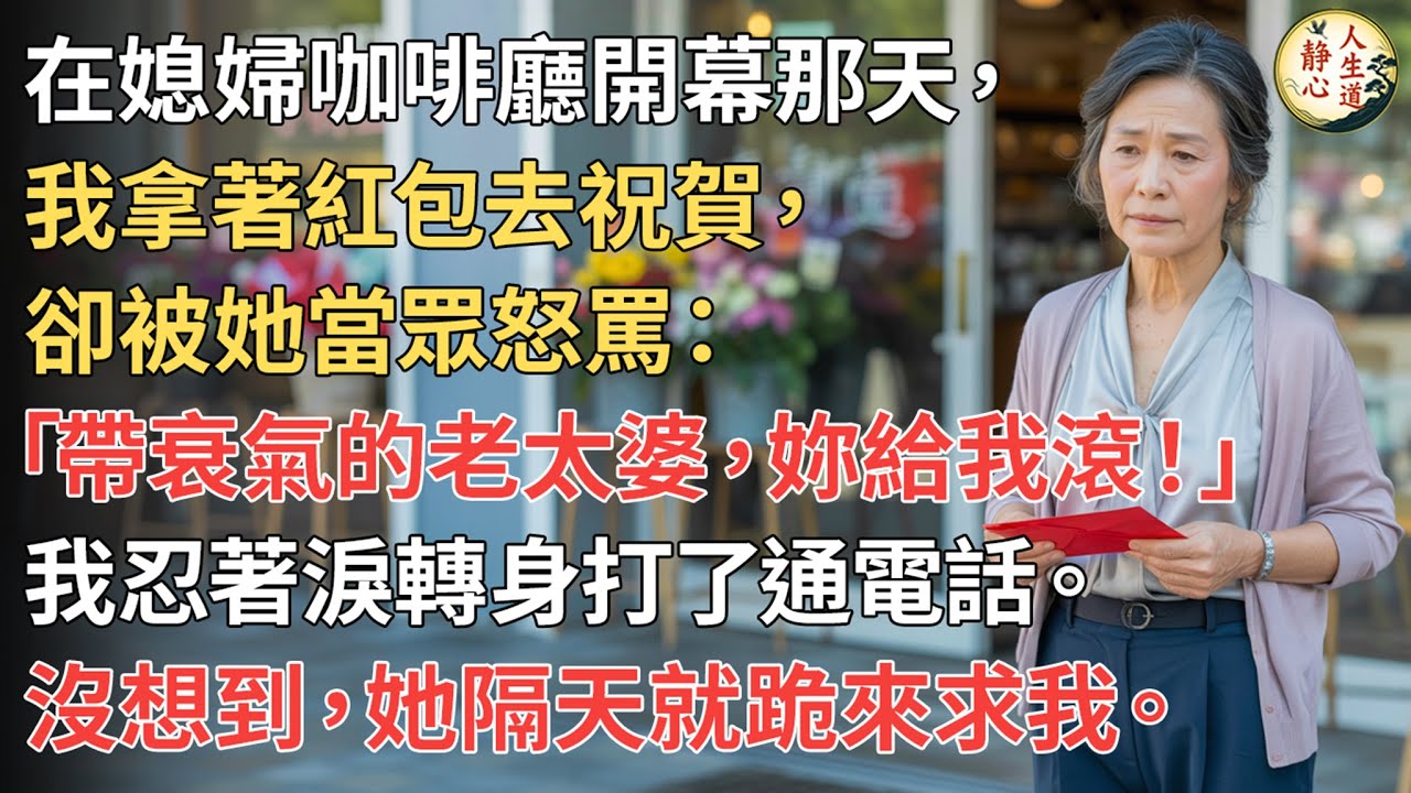 【我62歲】在媳婦咖啡廳開幕那天，我拿著紅包去祝賀，卻被她當眾怒罵：「帶衰氣的老太婆，妳給我滾！」我忍著淚轉身打了通電話。沒想到，她隔天就跪來求我。