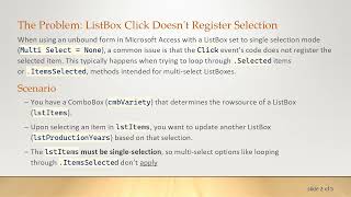 Fixing MS Access ListBox Click Event Not Registering Selection in Single-Select Mode