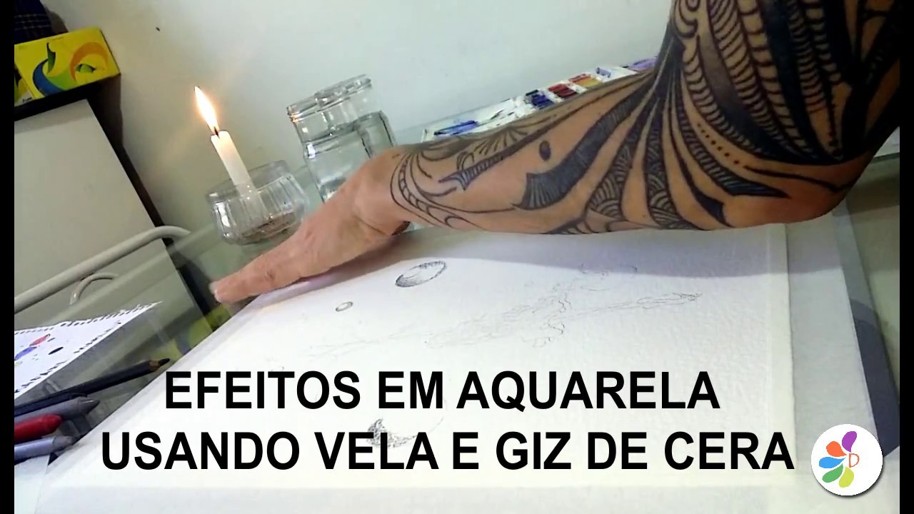 Efeitos em aquarela usando vela e giz de cera