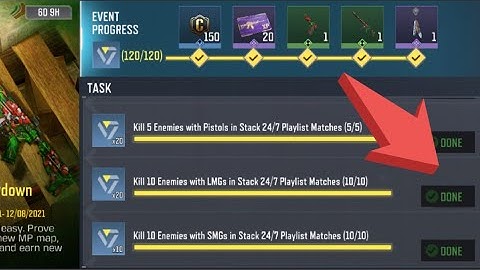 Call Of Duty Mobile Kill 10 Enemies with LMGs in Stack 24/7 Playlist Matches Task Complete