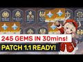 GET 245 PRIMOGEMS In 30 Mins! Patch 1.1 Get Ready Guides! | Genshin Impact