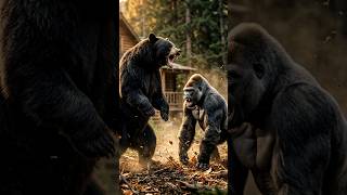 Black Bear vs Gorilla – Insane Wildlife Clash Near Forest Cabin! #WildlifeLife #AnimalBehavior
