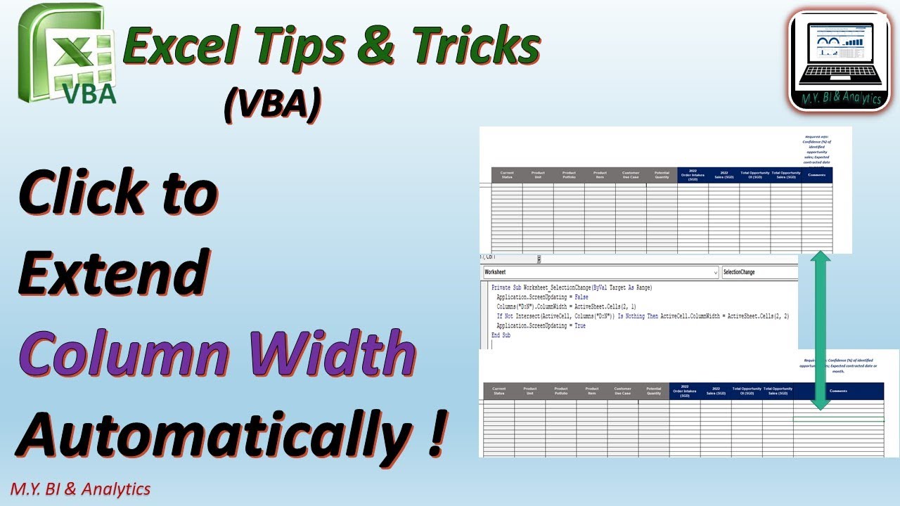 Excel Vba A Click To Extend The Column Width Automatically Youtube