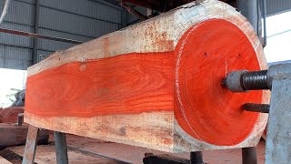 Work of Art Made from Rare Red Wood // Carpenter's Working Skills on a Giant Lathe Skillfully