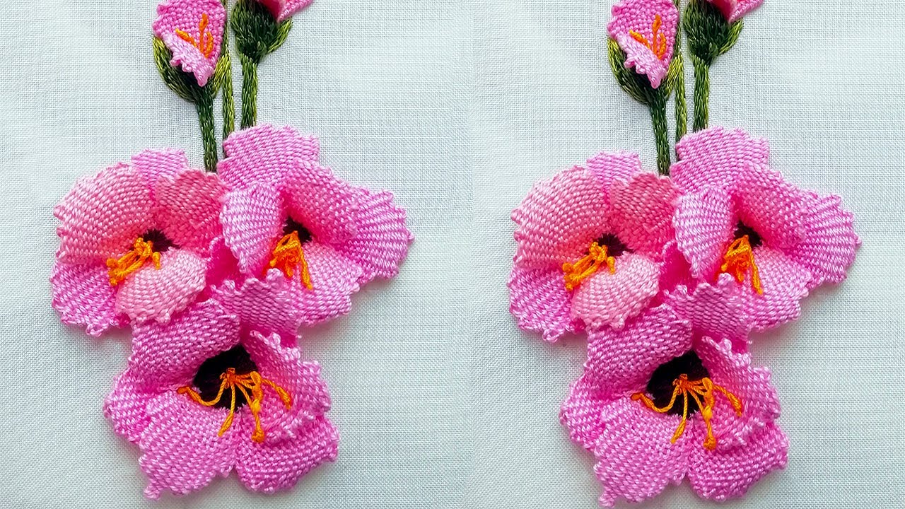 Как вышить цветок гладиолуса | 3Д вышивка