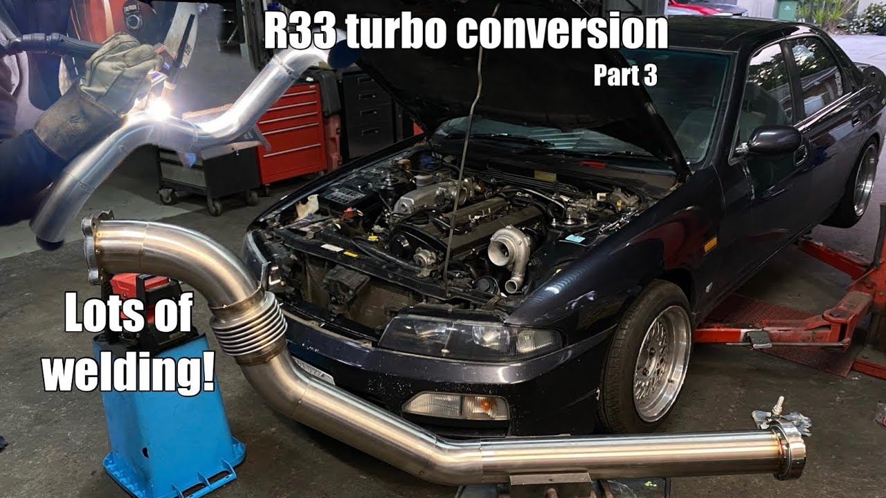 R33 Turbo Conversion Part 3 Custom exhaust & Intercooler piping YouTube