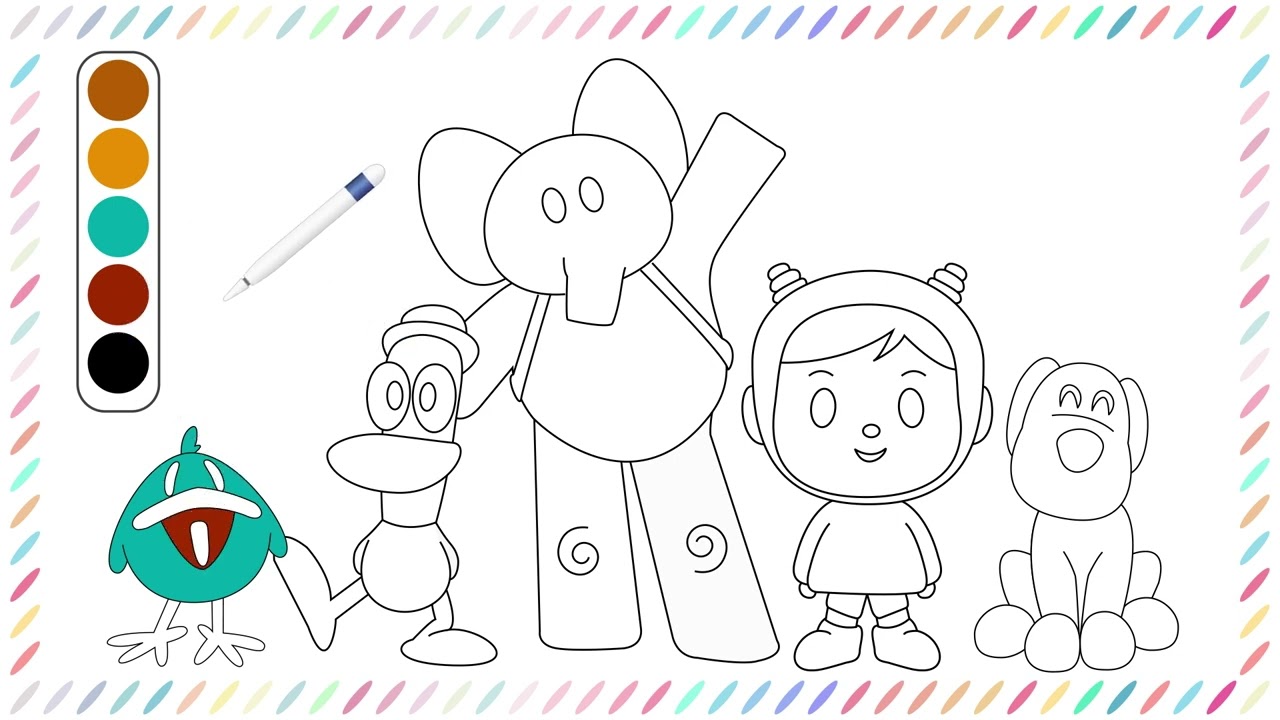 Dibuja y Colorea a Los Amigos de Pocoyo 🐶🐥🐘🐦 Dibujos Fáciles Para Niños