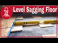 How to level sagging floor in old house using shims, not floor leveler, in home renovation