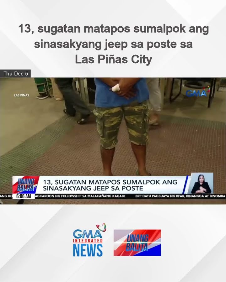 13, sugatan matapos sumalpok ang sinasakyang jeep sa poste sa Las Piñas City | Unang Balita