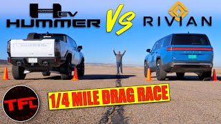 Photo Finish  Hummer EV vs Rivian SUV Drag Race You Have to See to Believe!