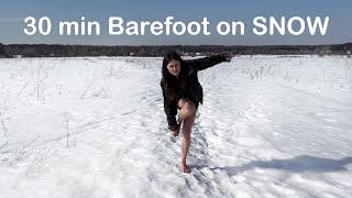 Alena Walking Barefoot on SNOW, Barefoot on Snow, Feet on Snow, Snow Feet, Frozen Feet (# 1395)