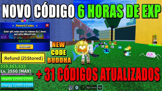 CODIGO DE 4 HORAS DE 2x XP NO BLOX FRUITS! code blox fruit 